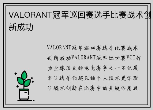 VALORANT冠军巡回赛选手比赛战术创新成功