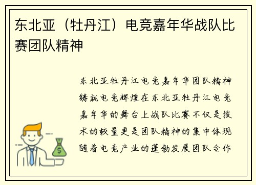 东北亚（牡丹江）电竞嘉年华战队比赛团队精神